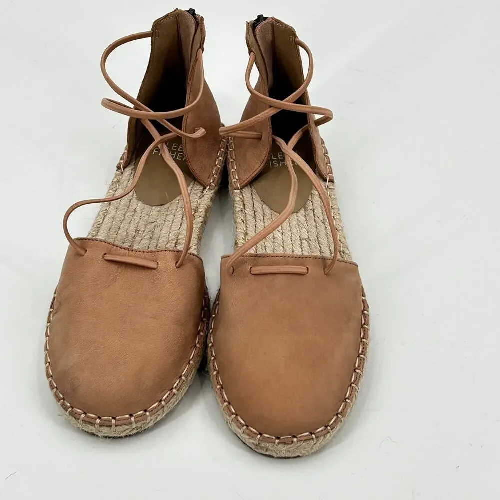 NWOT Eileen Fisher D’Orsay Lee Espadrille Flat Sandals 5 Tan Latte Leather